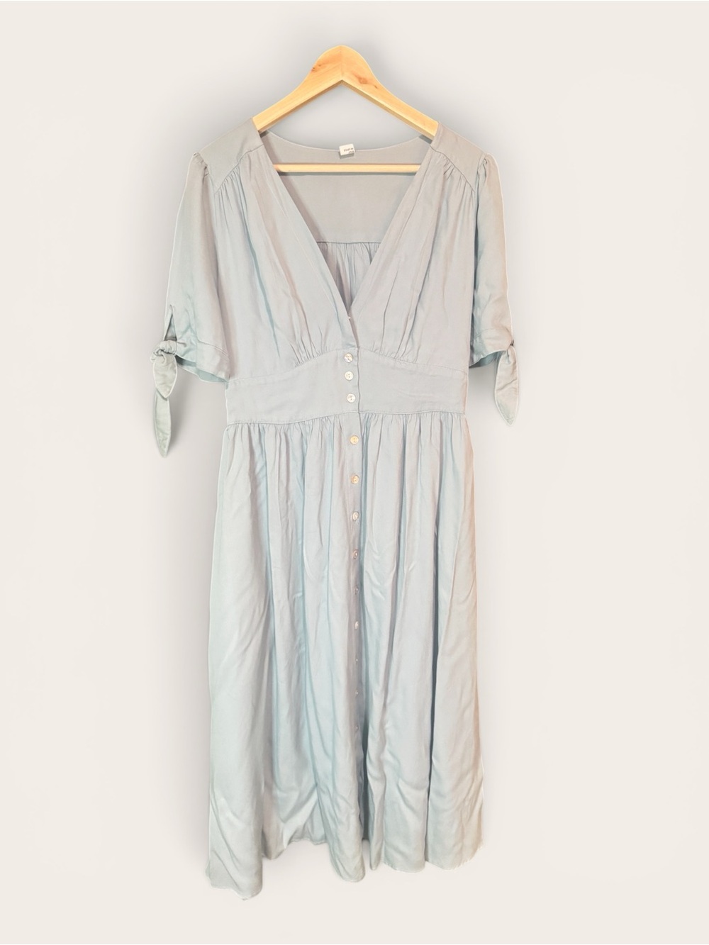 Light Blue V-Neck Button-Front Midi Dress